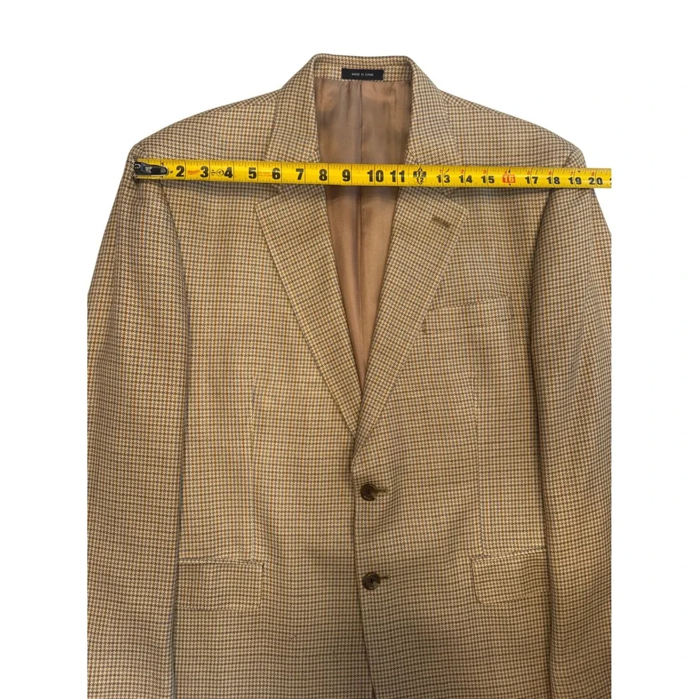 Lauren Ralph Lauren Mens 44R Houndstooth Silk Lined Sport Coat Blazer Tan Brown - Picture 4 of 8